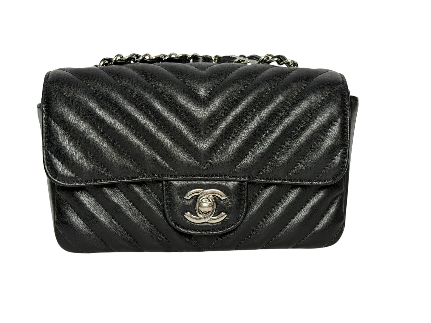 Chanel Black Chevron Mini SHW T8309