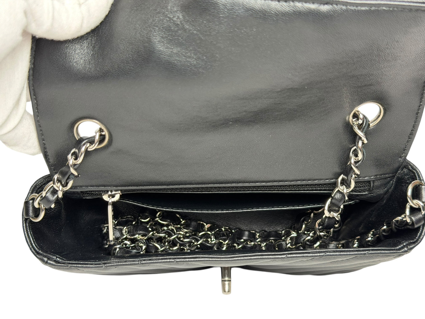 Chanel Black Chevron Mini SHW T8309