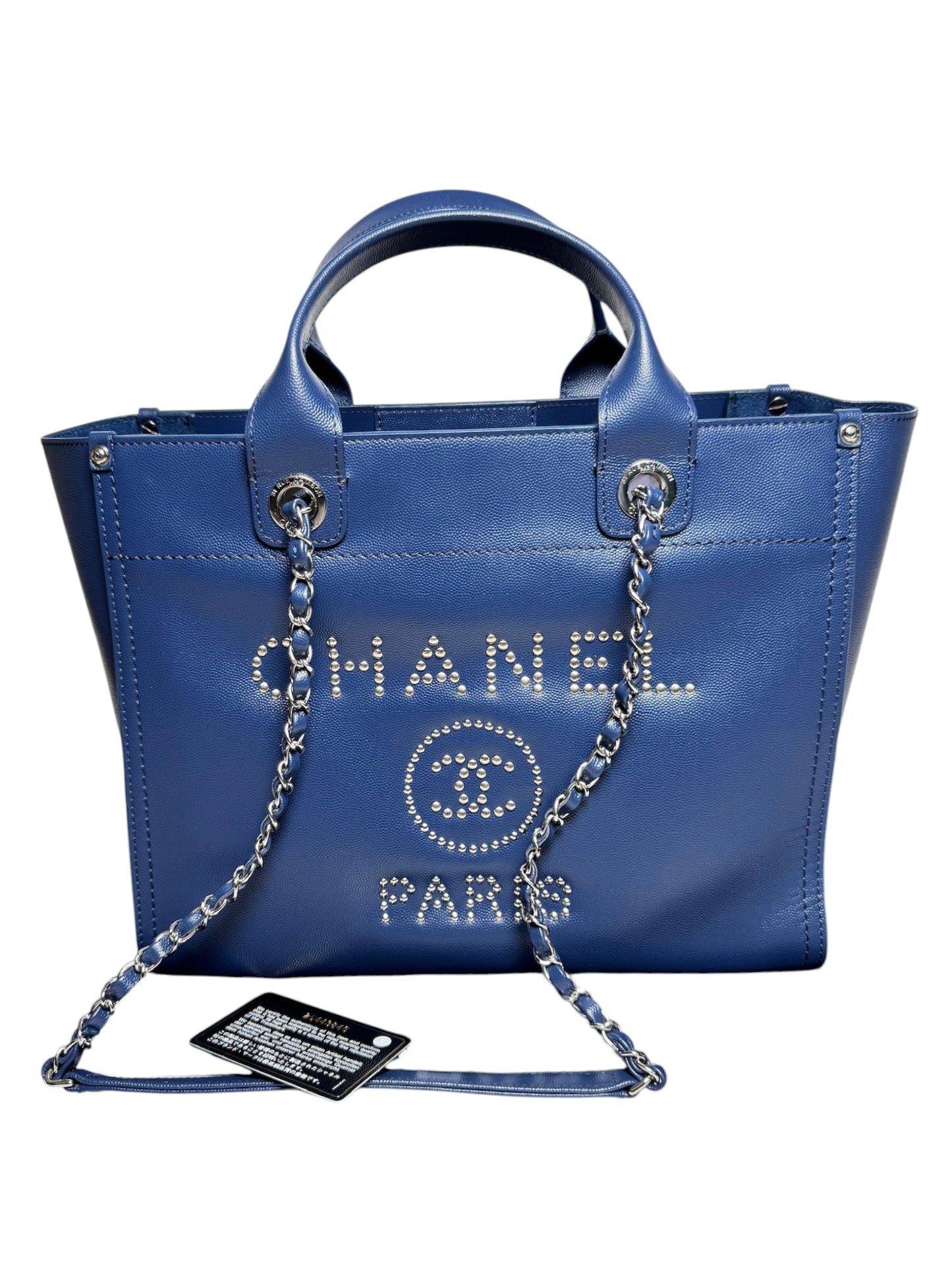 Chanel Medium Blue Caviar Studded Deauville Tote T8414