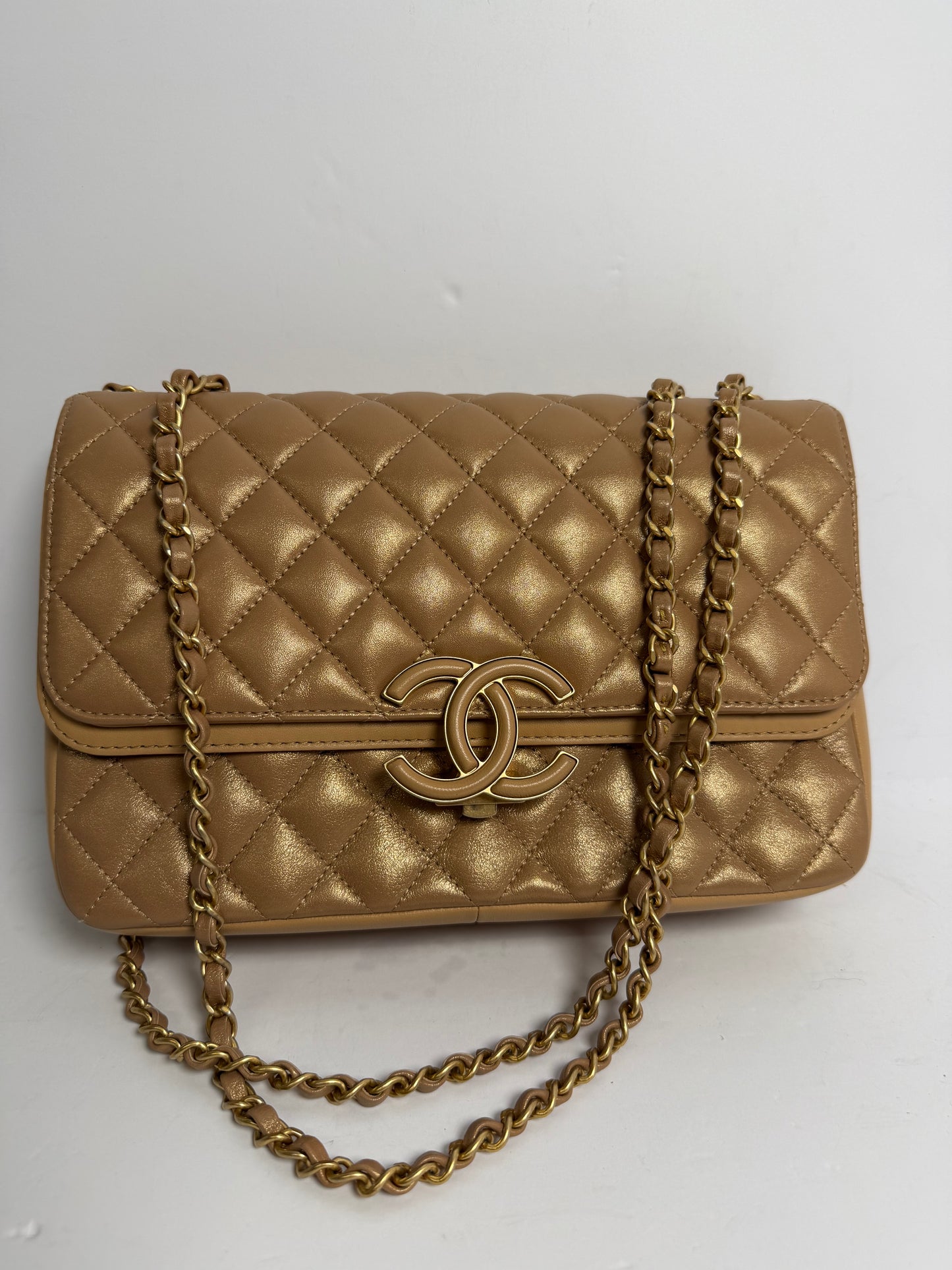 Chanel beige double fashion flap