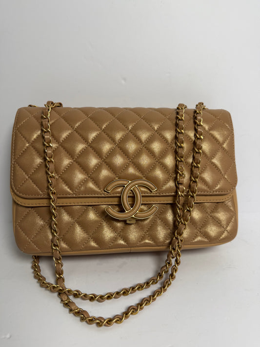 Chanel beige double fashion flap