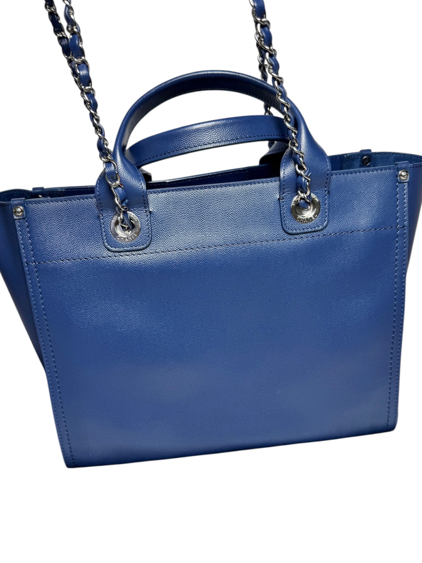 Chanel Medium Blue Caviar Studded Deauville Tote T8414