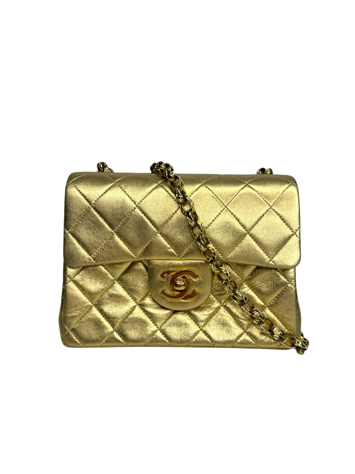 Chanel Vintage Gold Lambskin Square Mini Flap T9374