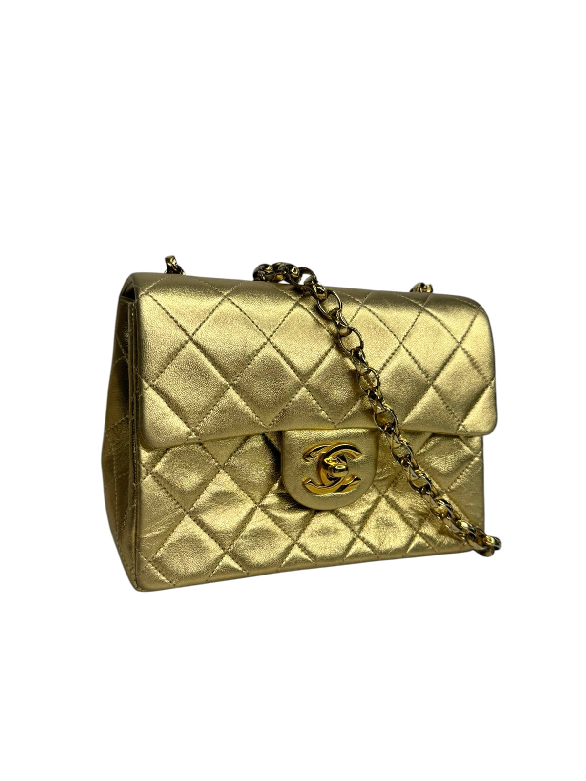 Chanel Vintage Gold Lambskin Square Mini Flap T9374