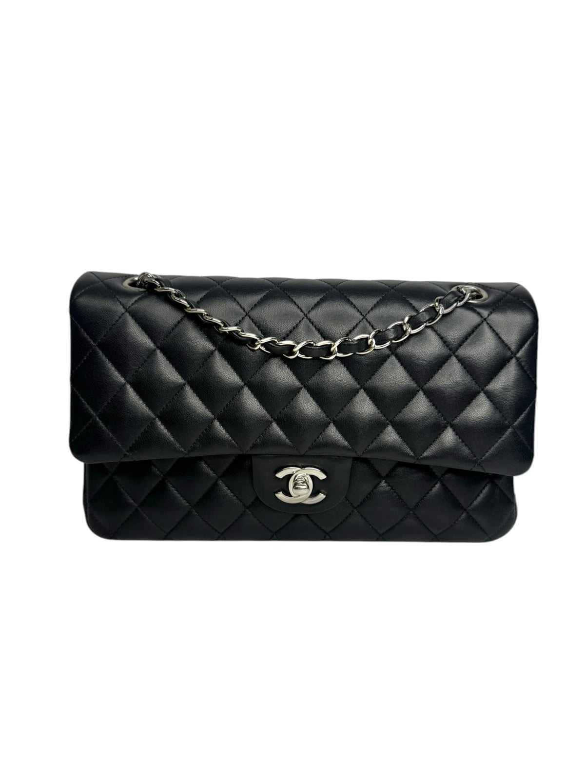 Chanel Black Lambskin Medium Double Flap SHW T9439