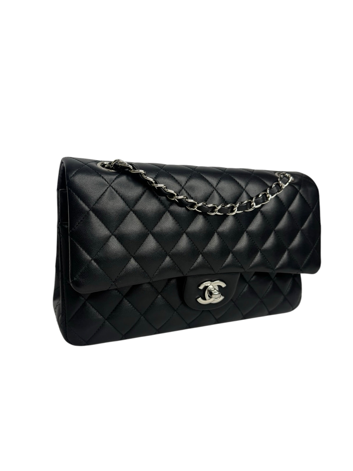 Chanel Black Lambskin Medium Double Flap SHW T9439