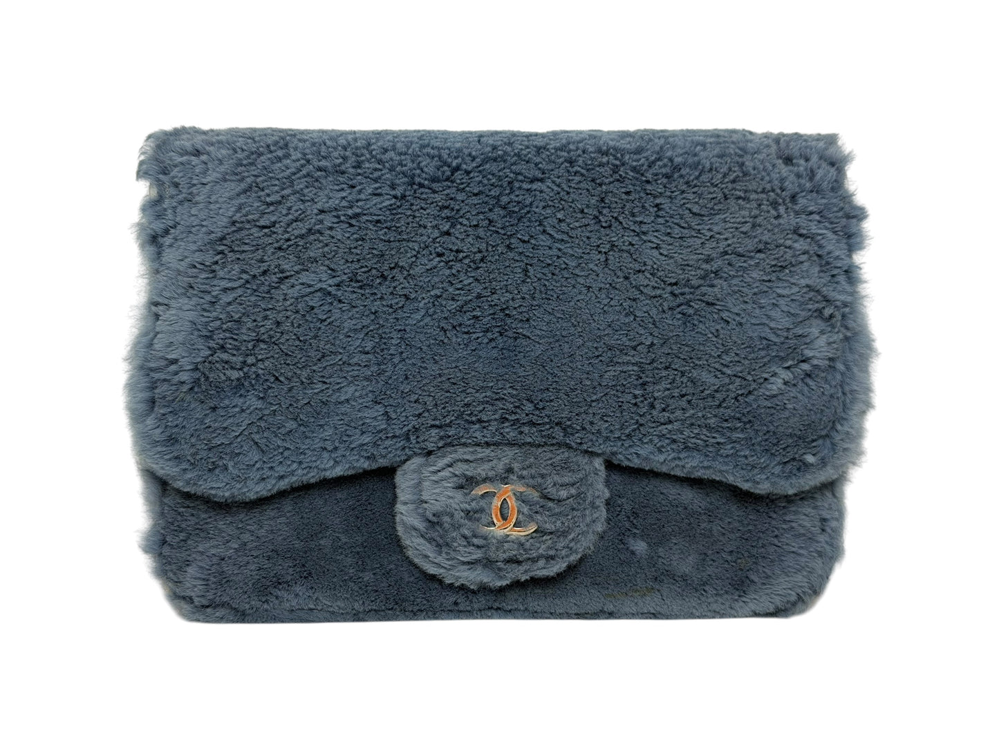 Chanel Blue Rabbit Fur Wallet On Chain T1011