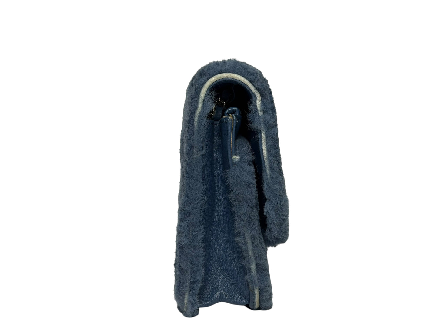 Chanel Blue Rabbit Fur Wallet On Chain T1011