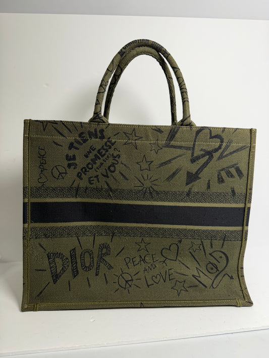 Dior green denim book tote