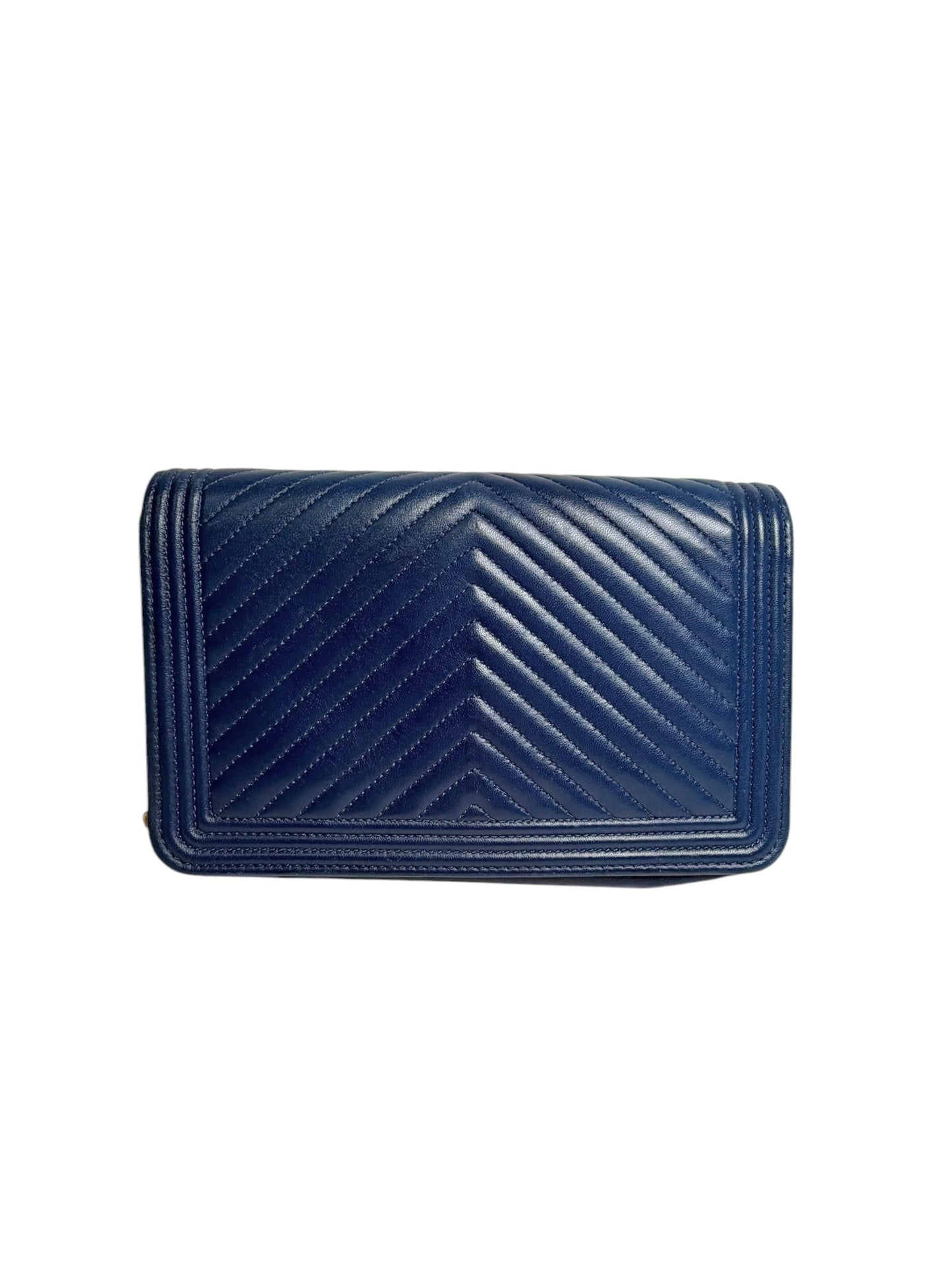 Chanel Blue Chevron Boy Wallet On Chain T7425