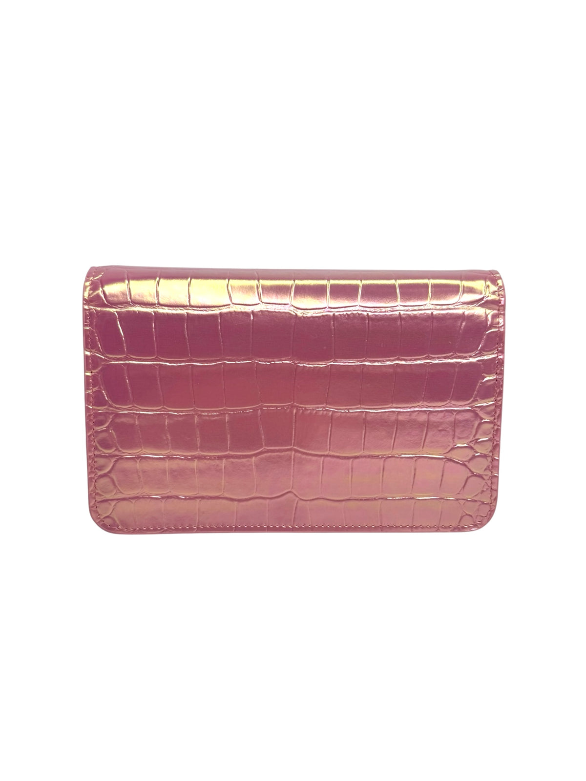 Chanel Crocodile Embossed Iridescent Pink Wallet on Chain T9445