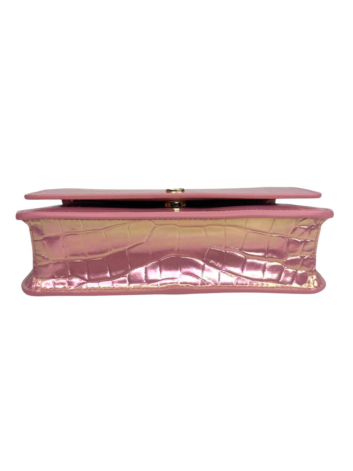 Chanel Crocodile Embossed Iridescent Pink Wallet on Chain T9445