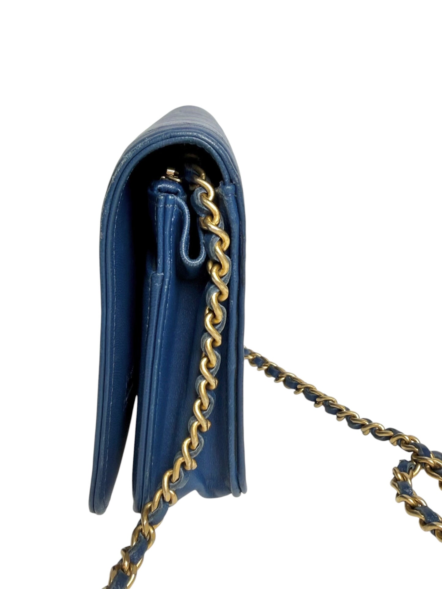 Chanel Blue Chevron Boy Wallet On Chain T7425