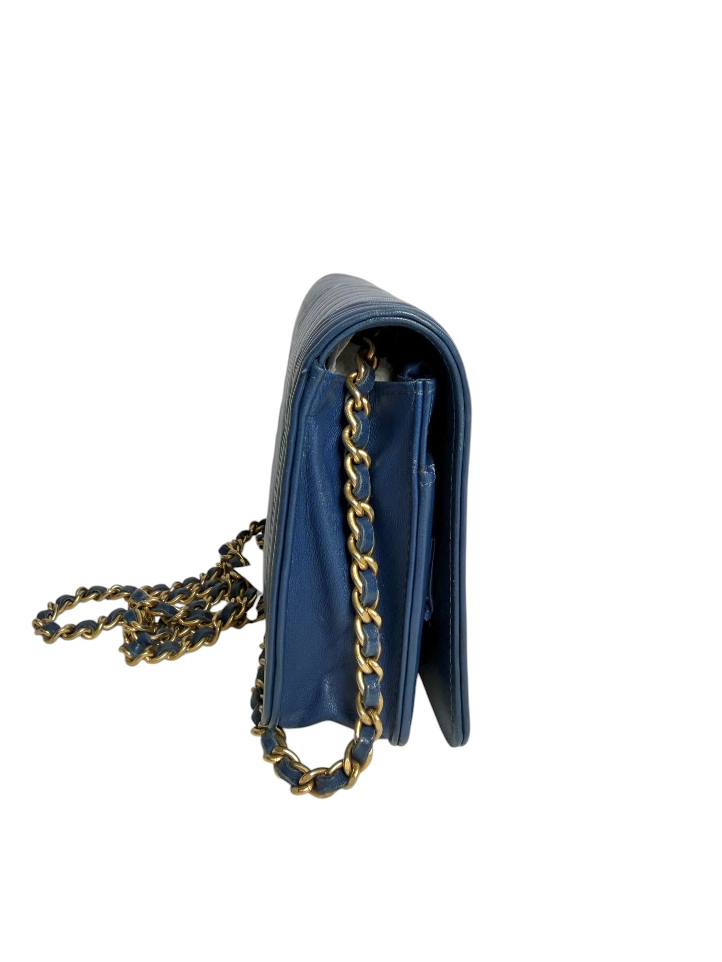 Chanel Blue Chevron Boy Wallet On Chain T7425