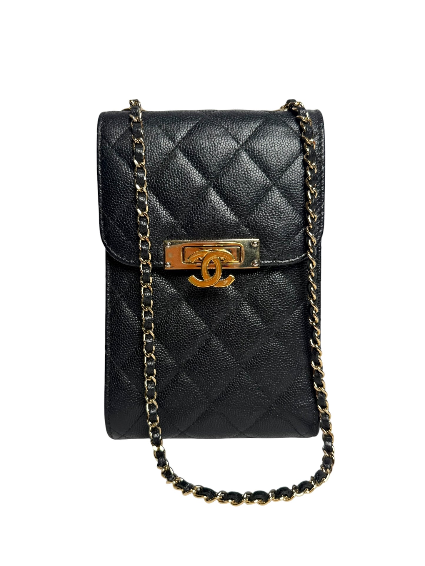 Chanel Black Caviar Phone Holder Crossbody GHW T8141