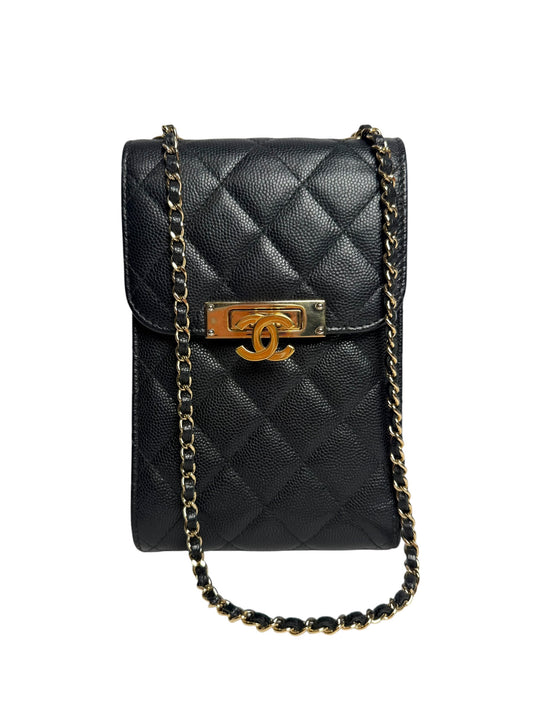 Chanel Black Caviar Phone Holder Crossbody GHW T8141