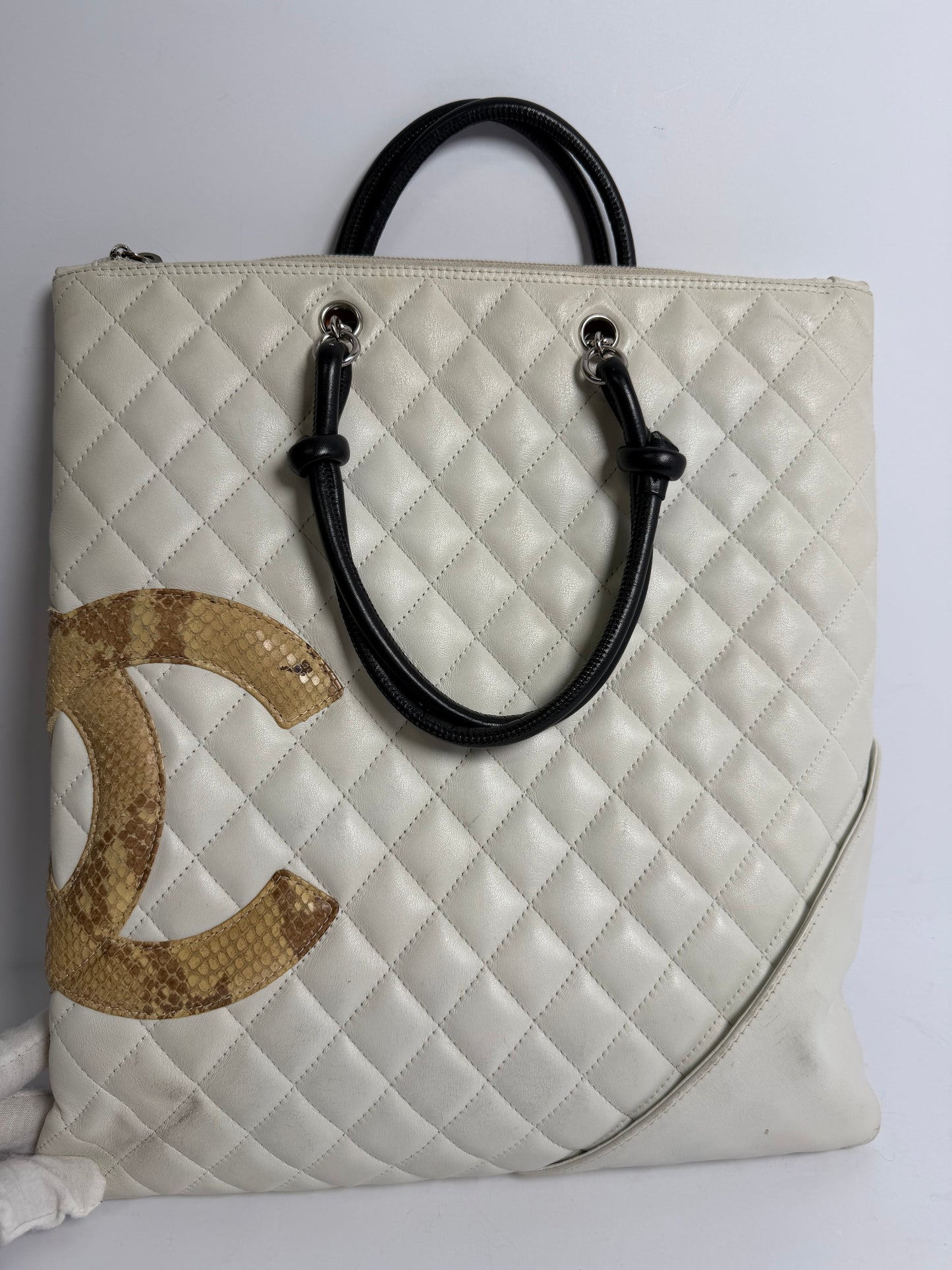 Chanel cambon white tote python CC
