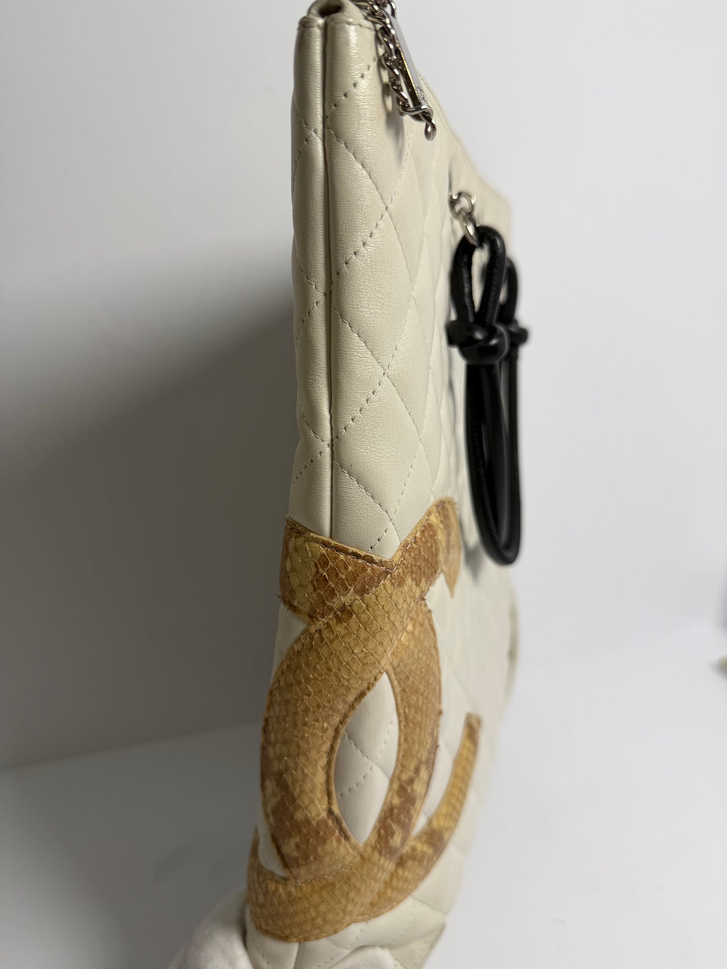 Chanel cambon white tote python CC