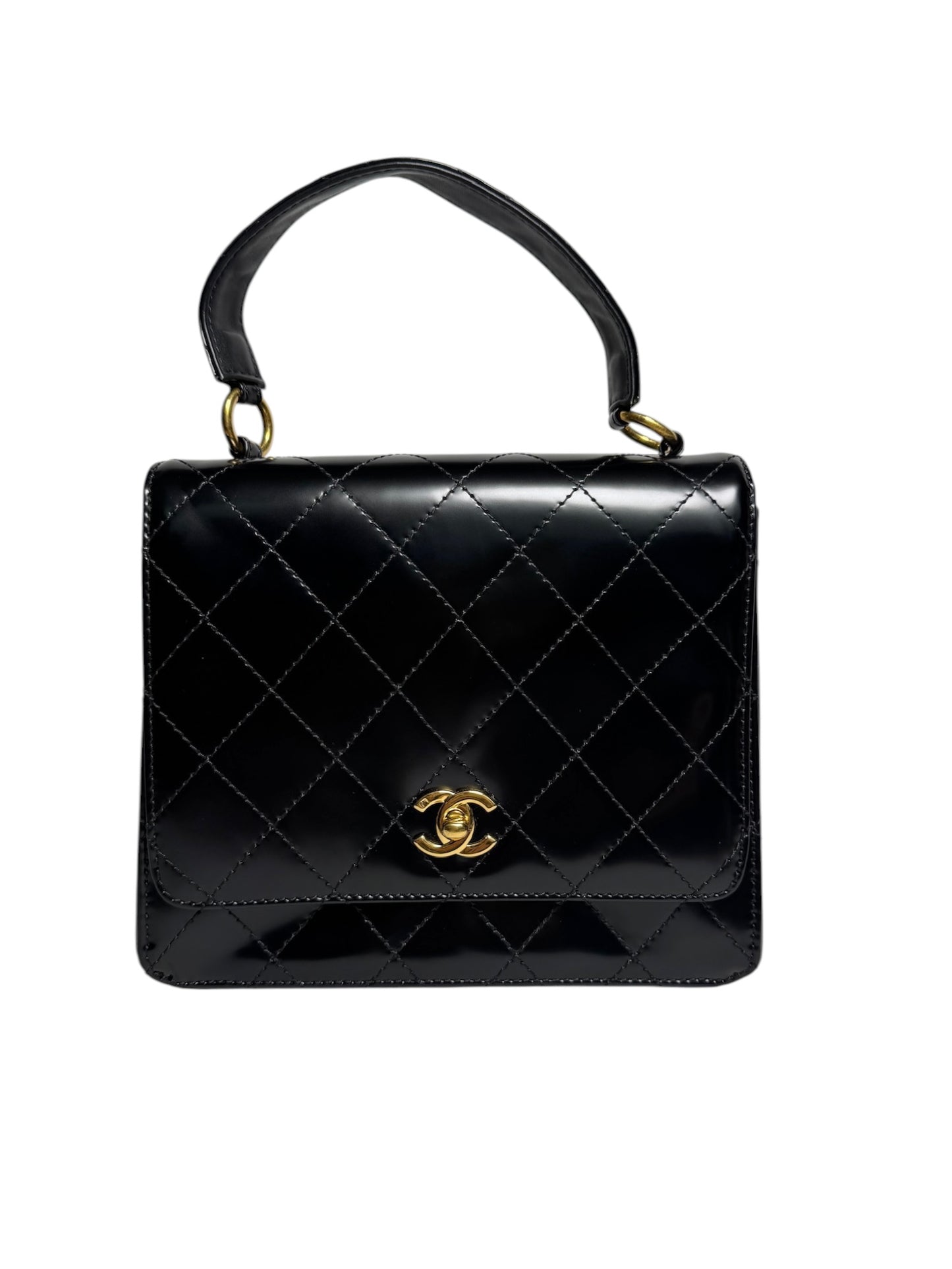 Chanel Black Smooth Calf Top Handle Flap T8438