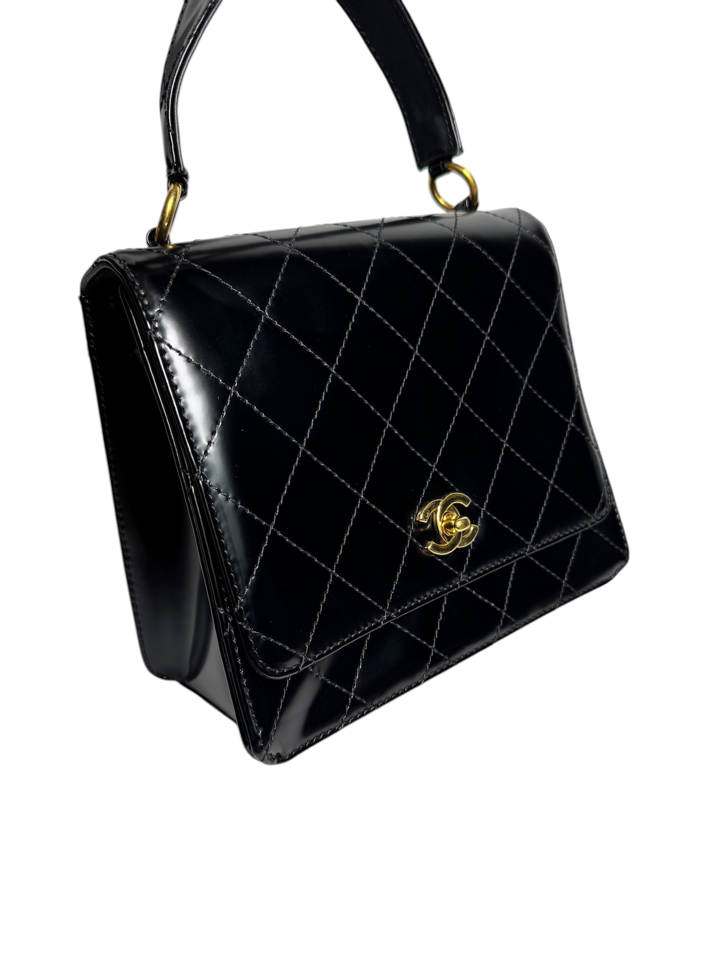 Chanel Black Smooth Calf Top Handle Flap T8438