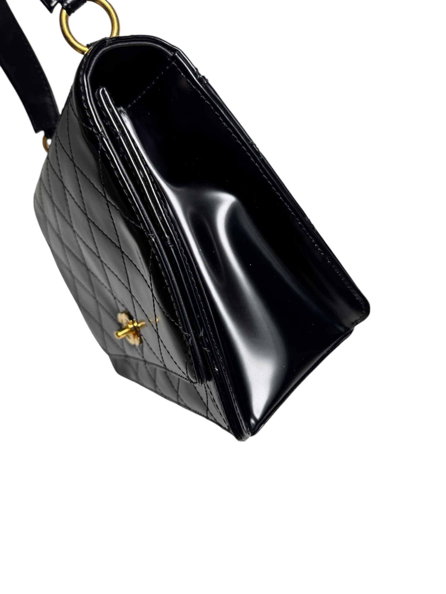 Chanel Black Smooth Calf Top Handle Flap T8438