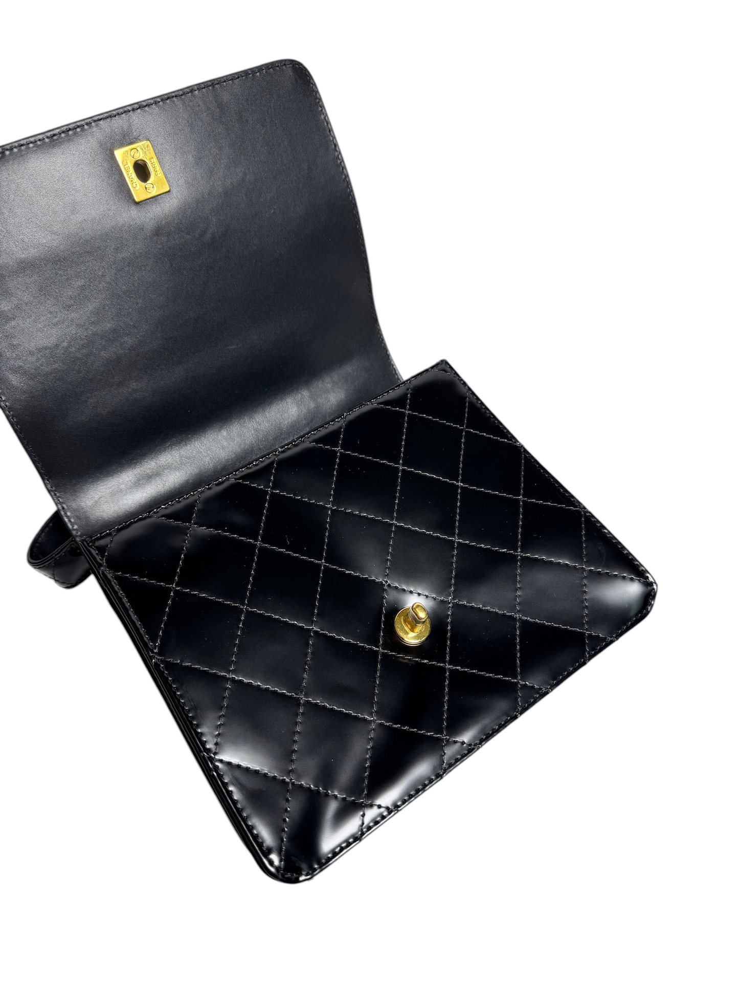 Chanel Black Smooth Calf Top Handle Flap T8438