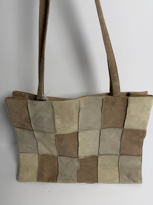 Chanel suede patchwork tote beige