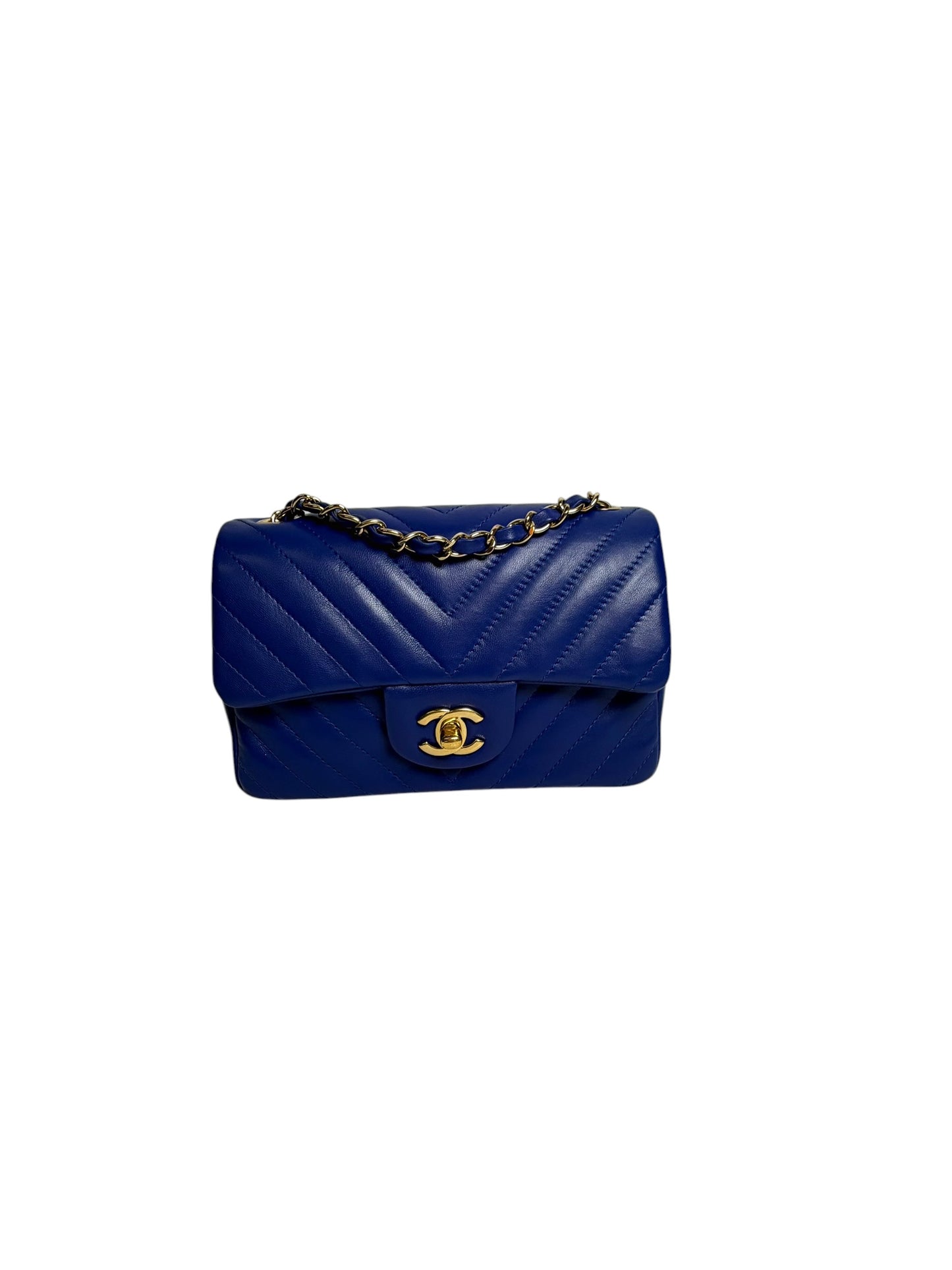 Chanel Electric Blue Chevron Mini Flap GHW T8251