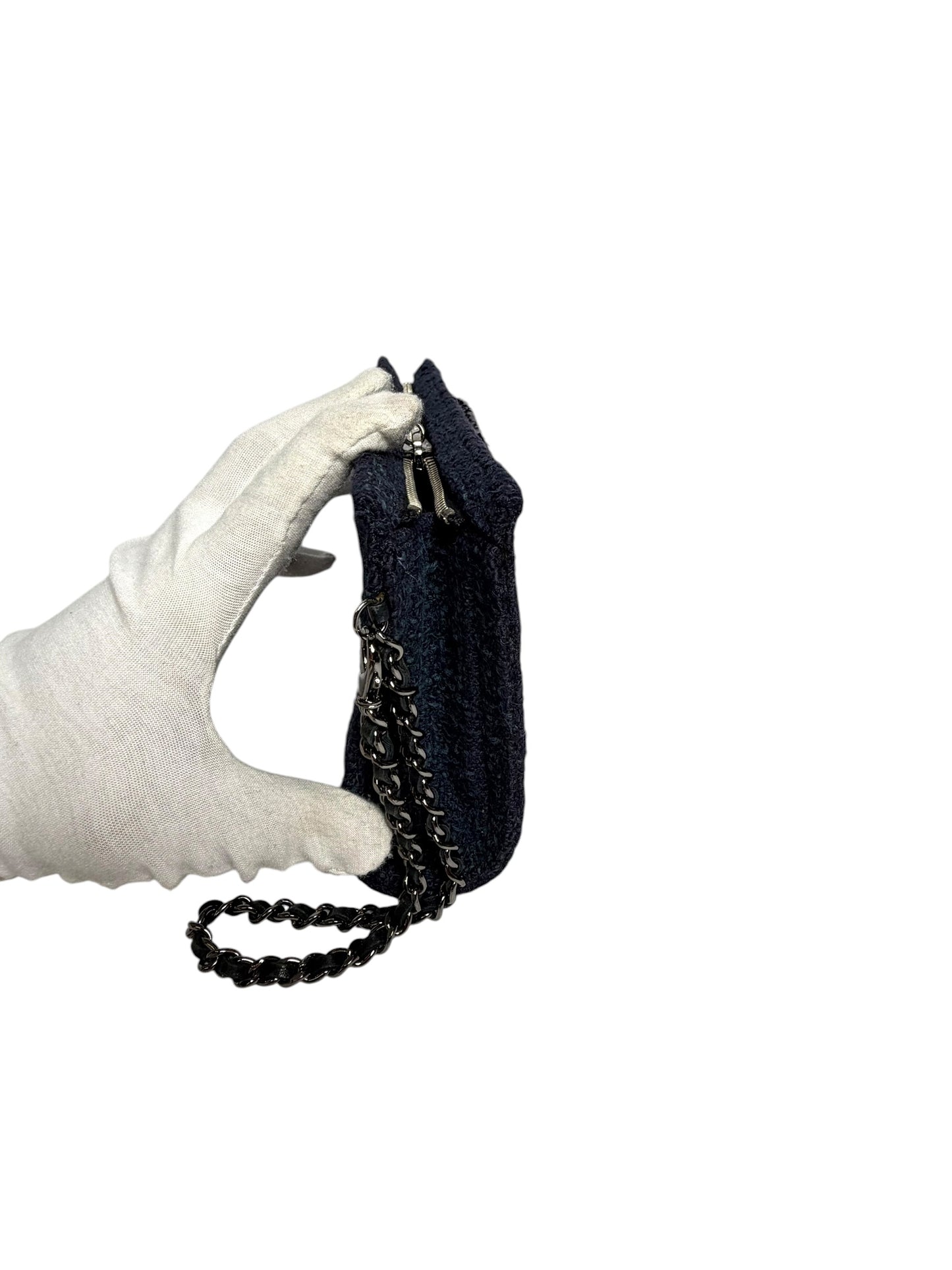 Chanel Navy Tweed And Sequin Wristlet Clutch T2318
