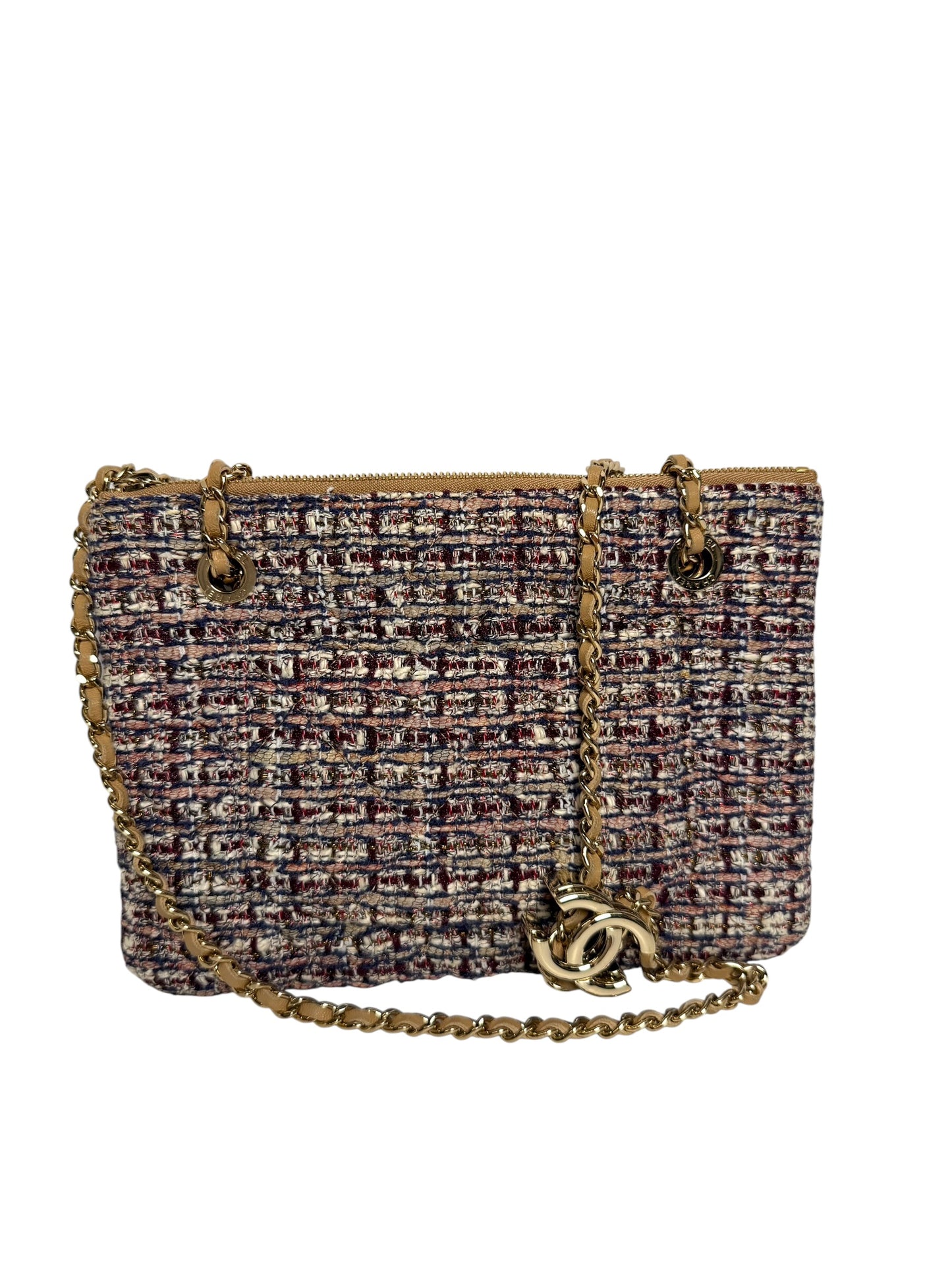 Chanel Tan Lambskin And Tweed Double Pocket Crossbody T4671
