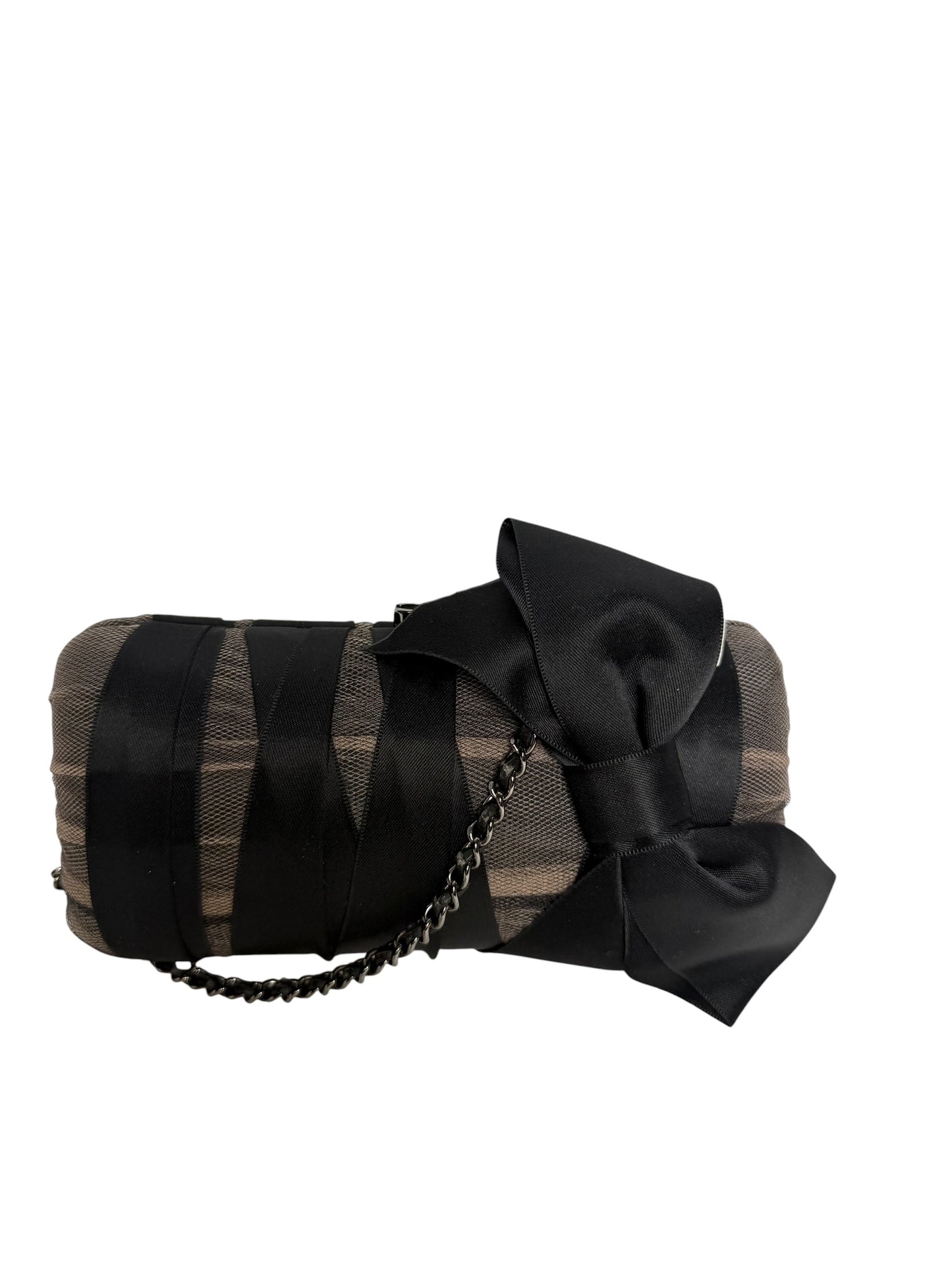 Chanel Black Satin Bow Mesh Shoulder Bag T3180