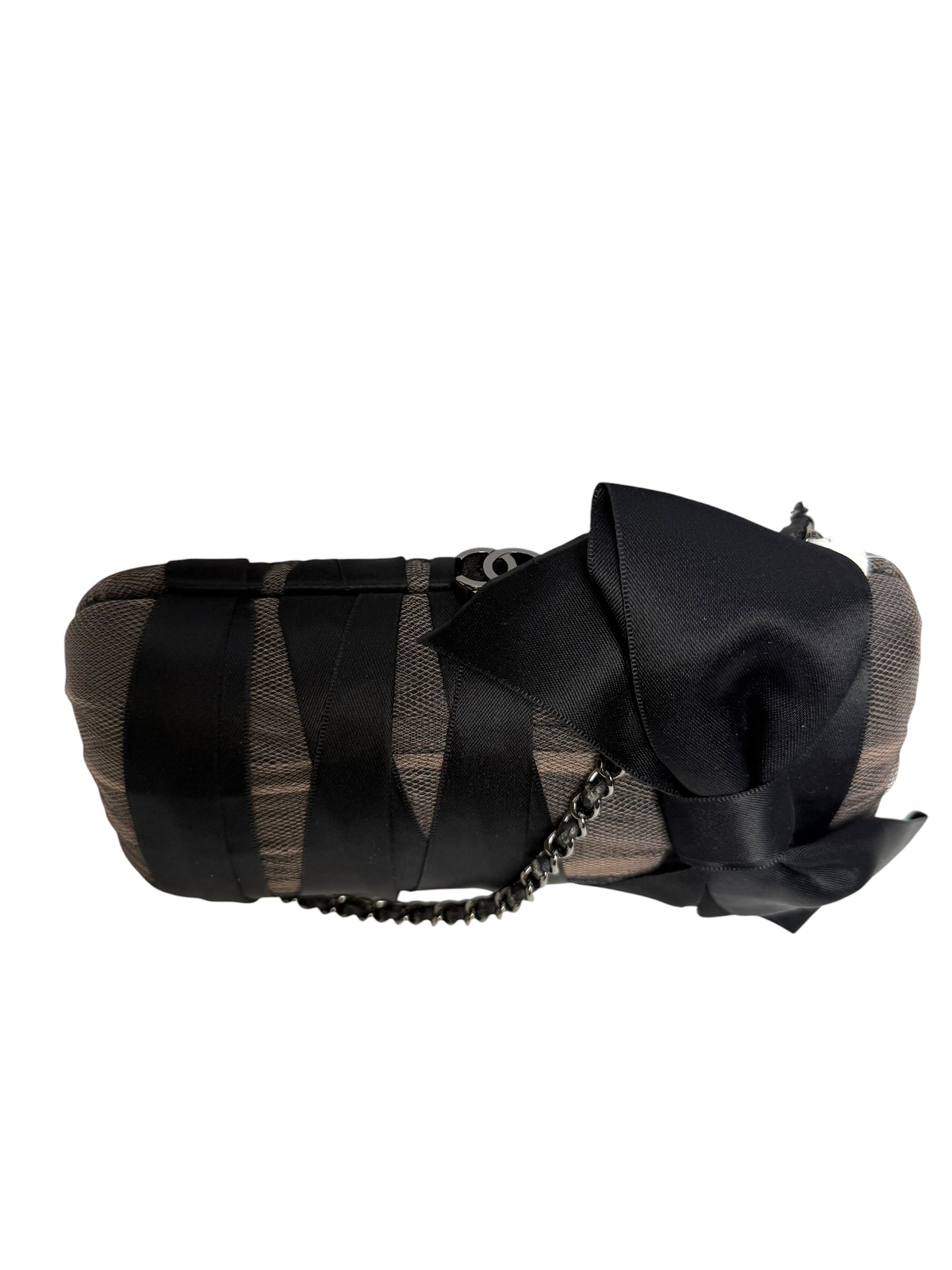 Chanel Black Satin Bow Mesh Shoulder Bag T3180