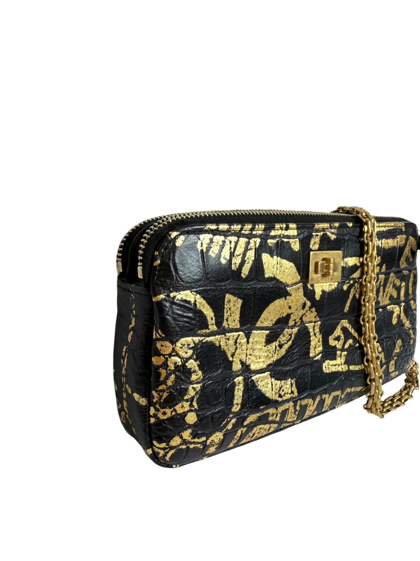 Chanel Calfskin Crocodile Embossed Graffiti Reissue Clutch With Chain T6427