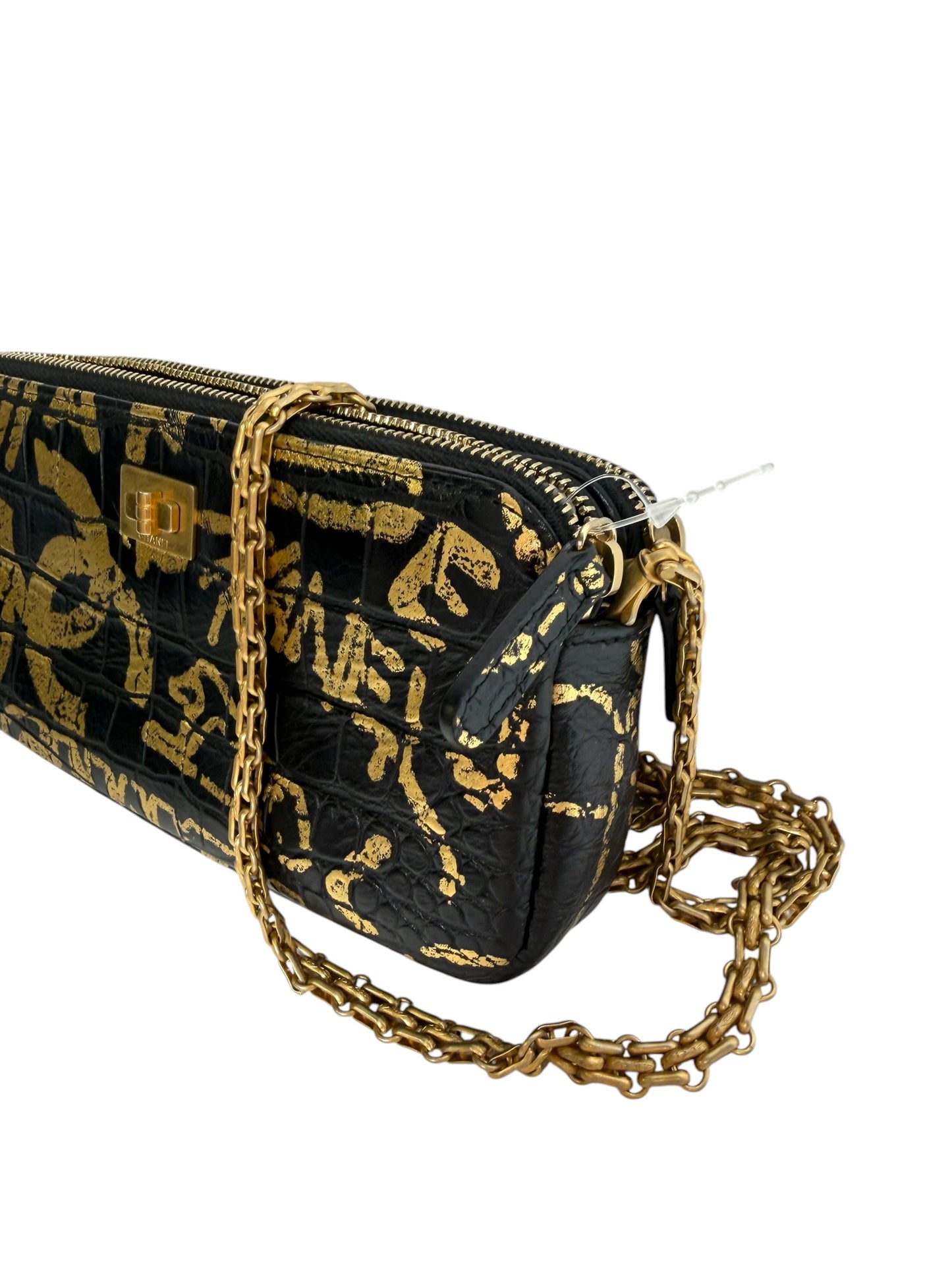 Chanel Calfskin Crocodile Embossed Graffiti Reissue Clutch With Chain T6427