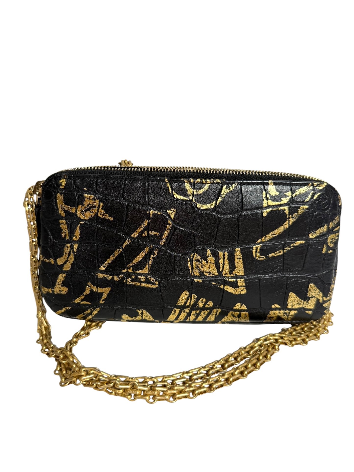 Chanel Calfskin Crocodile Embossed Graffiti Reissue Clutch With Chain T6427