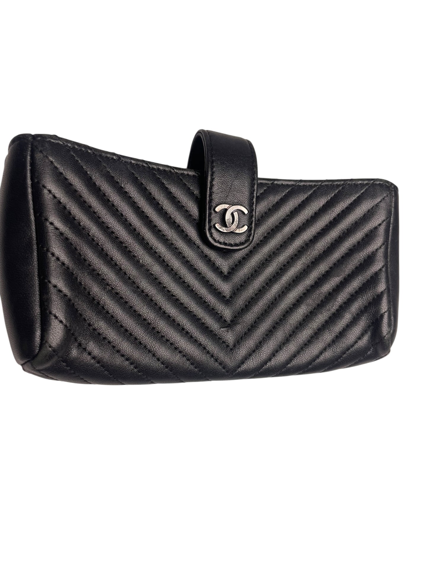 Chanel Black Chevron V-Stitch Leather Mobile Pouch T8537