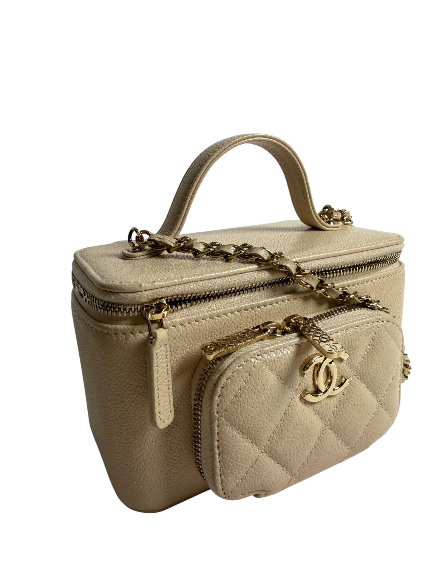 Chanel Beige Caviar Top Handle Vanity GHW T7839