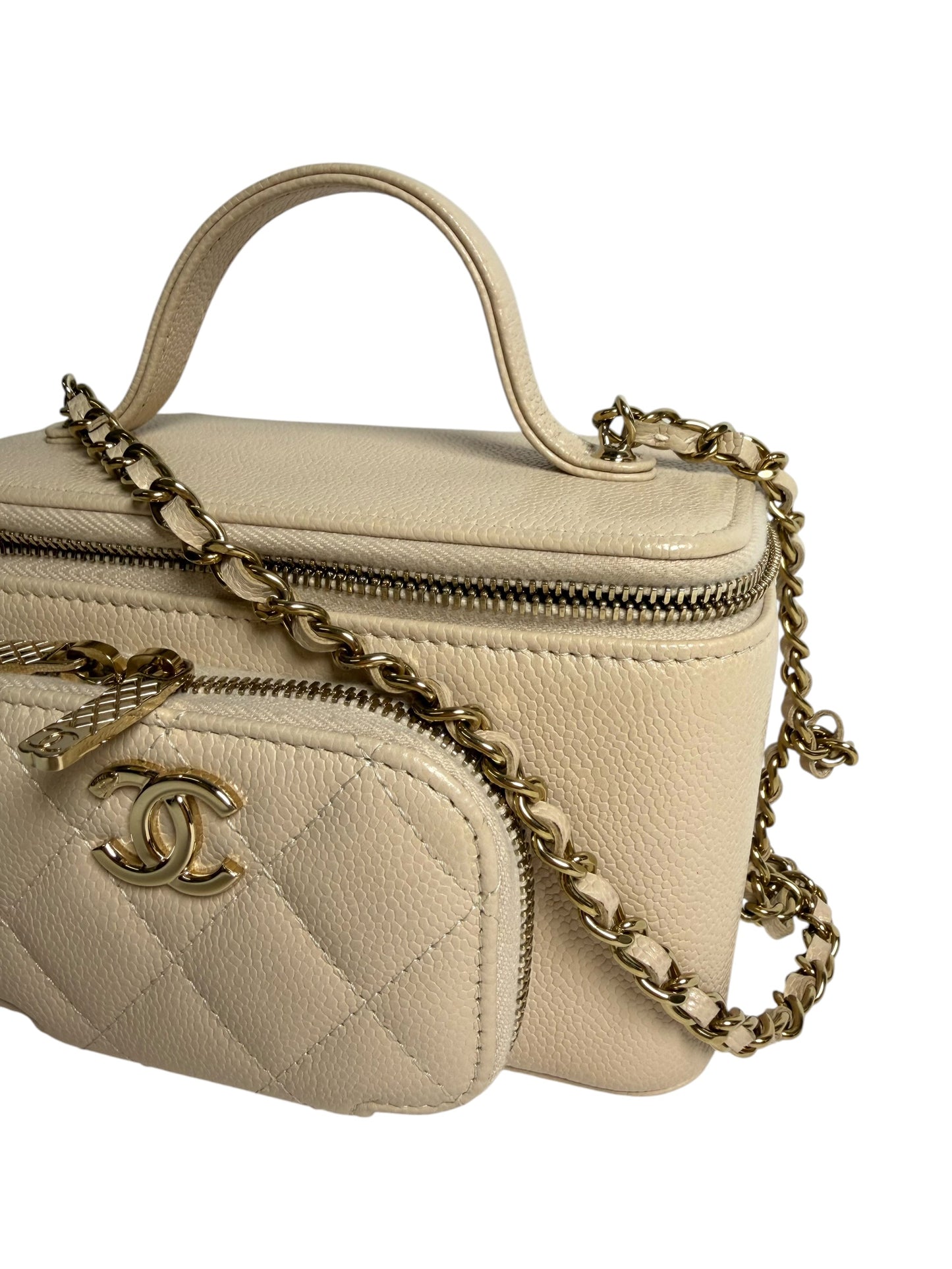 Chanel Beige Caviar Top Handle Vanity GHW T7839