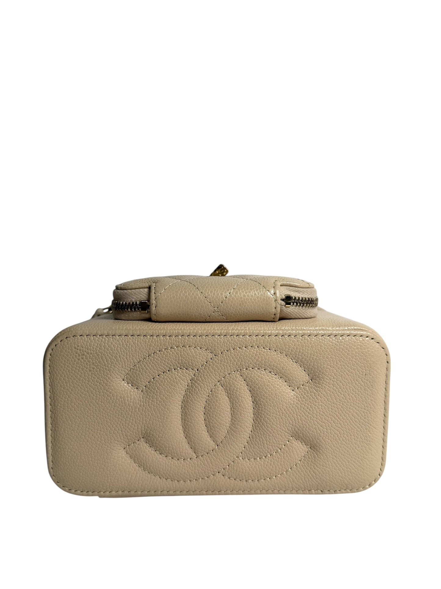 Chanel Beige Caviar Top Handle Vanity GHW T7839