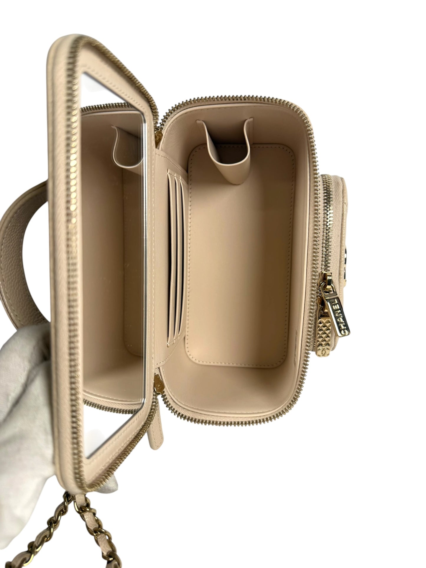 Chanel Beige Caviar Top Handle Vanity GHW T7839