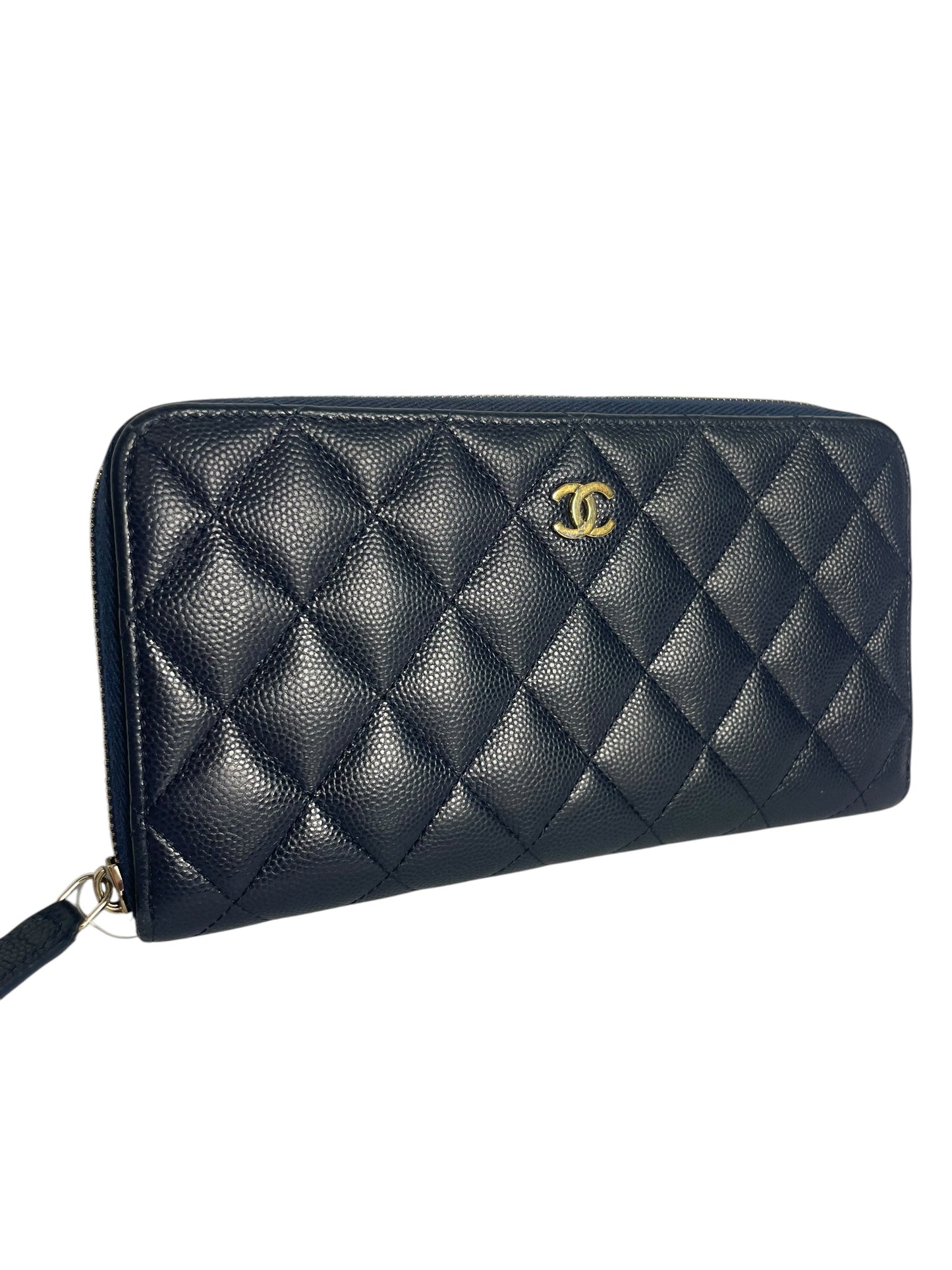 Chanel Navy Quilted Caviar Leather Classic Long Zipped Wallet T8542