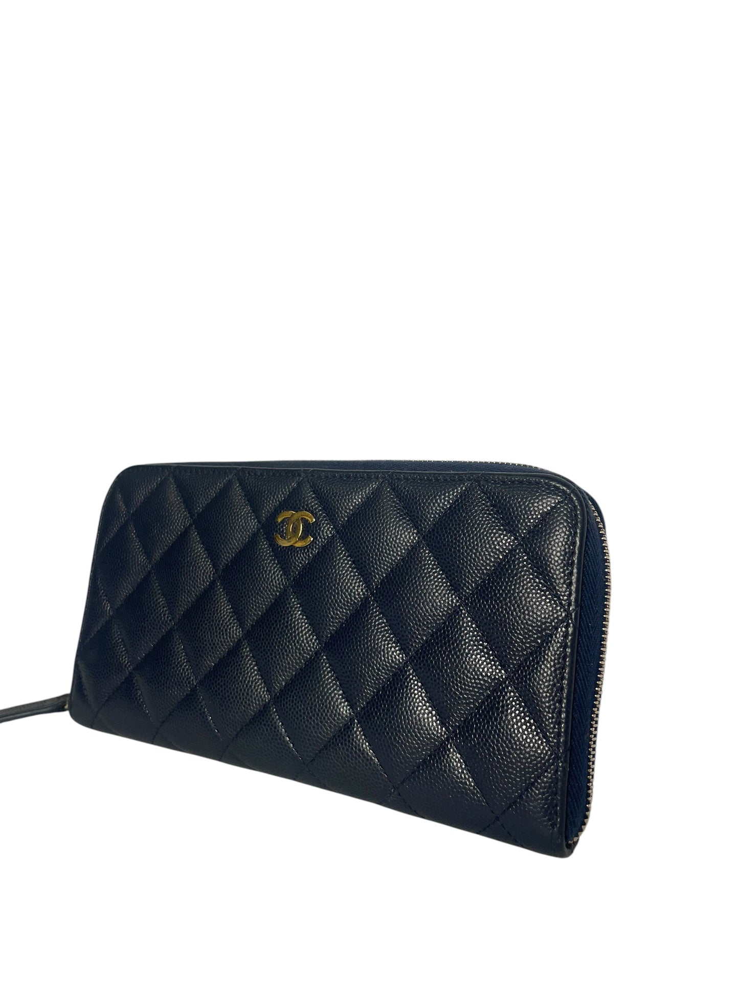 Chanel Navy Quilted Caviar Leather Classic Long Zipped Wallet T8542