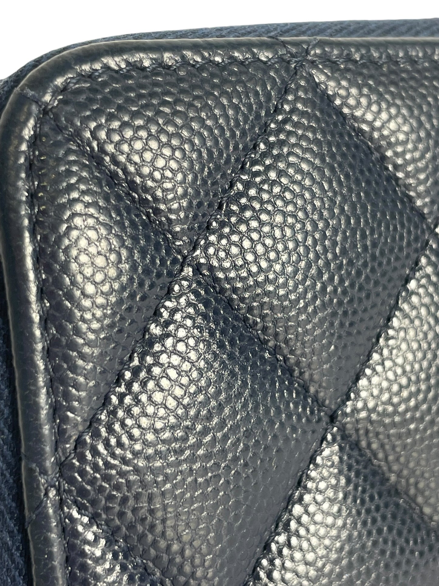 Chanel Navy Quilted Caviar Leather Classic Long Zipped Wallet T8542