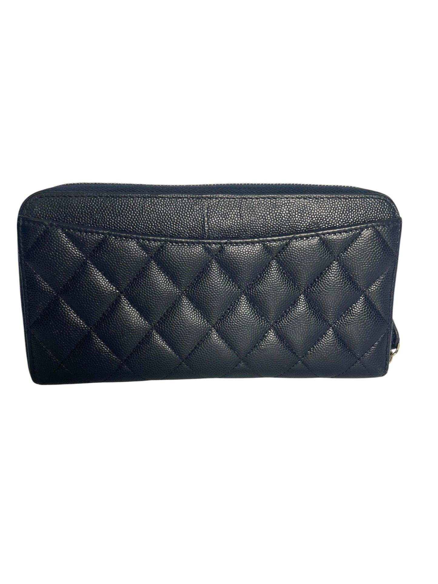 Chanel Navy Quilted Caviar Leather Classic Long Zipped Wallet T8542
