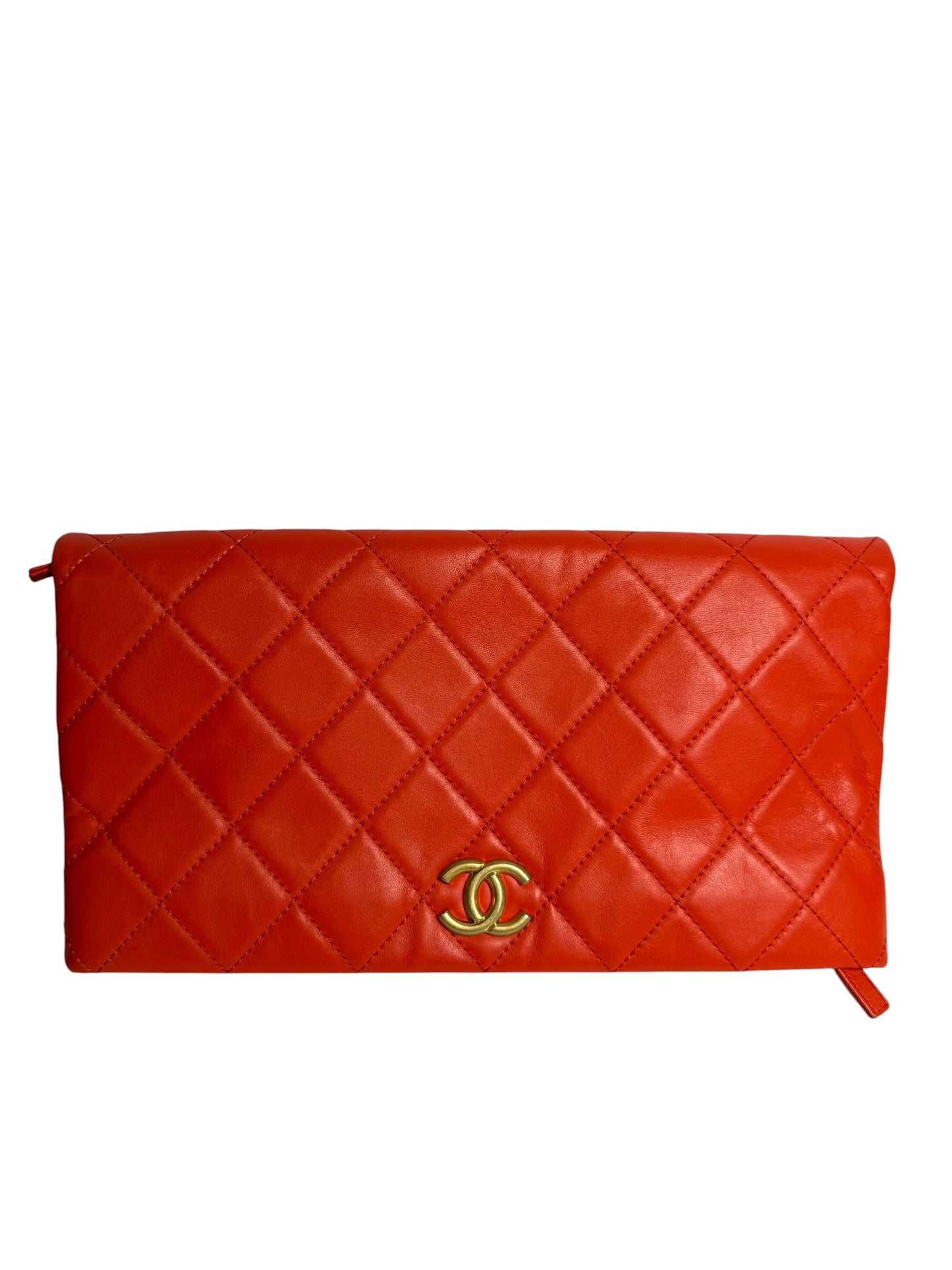 Chanel Orange Foldable Clutch O Case GHW T7604