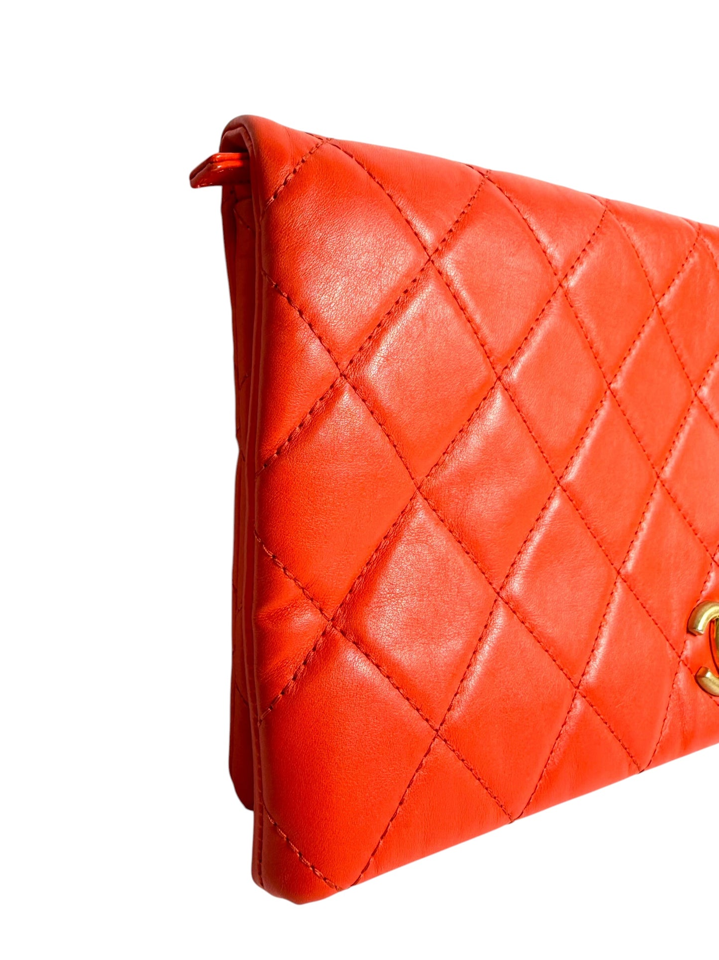 Chanel Orange Foldable Clutch O Case GHW T7604
