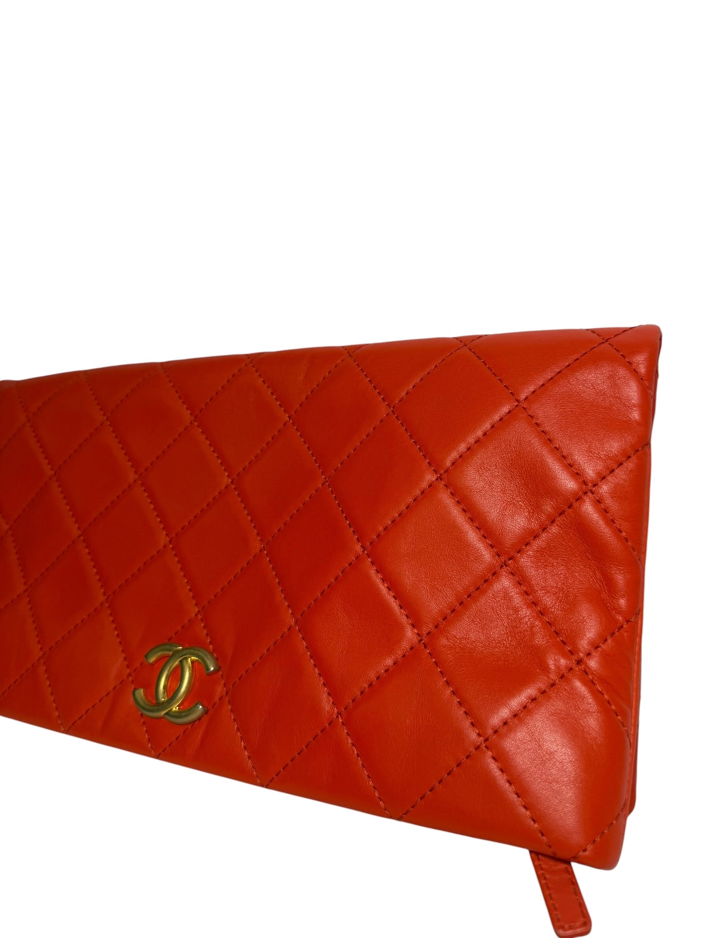 Chanel Orange Foldable Clutch O Case GHW T7604