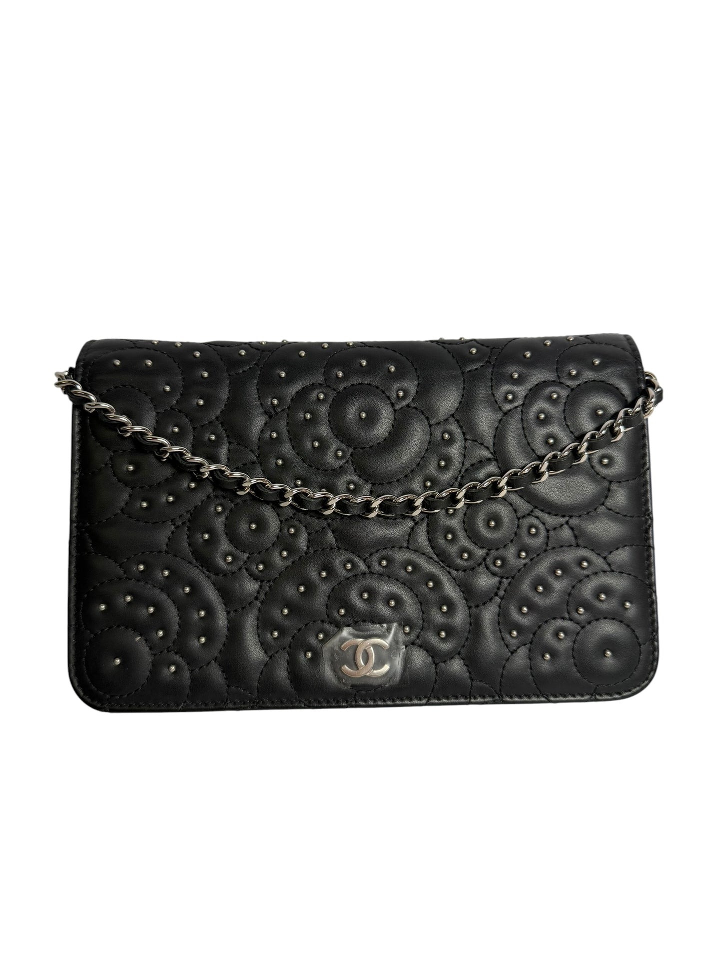 Chanel Black Studded Camellia Wallet On Chain T2289