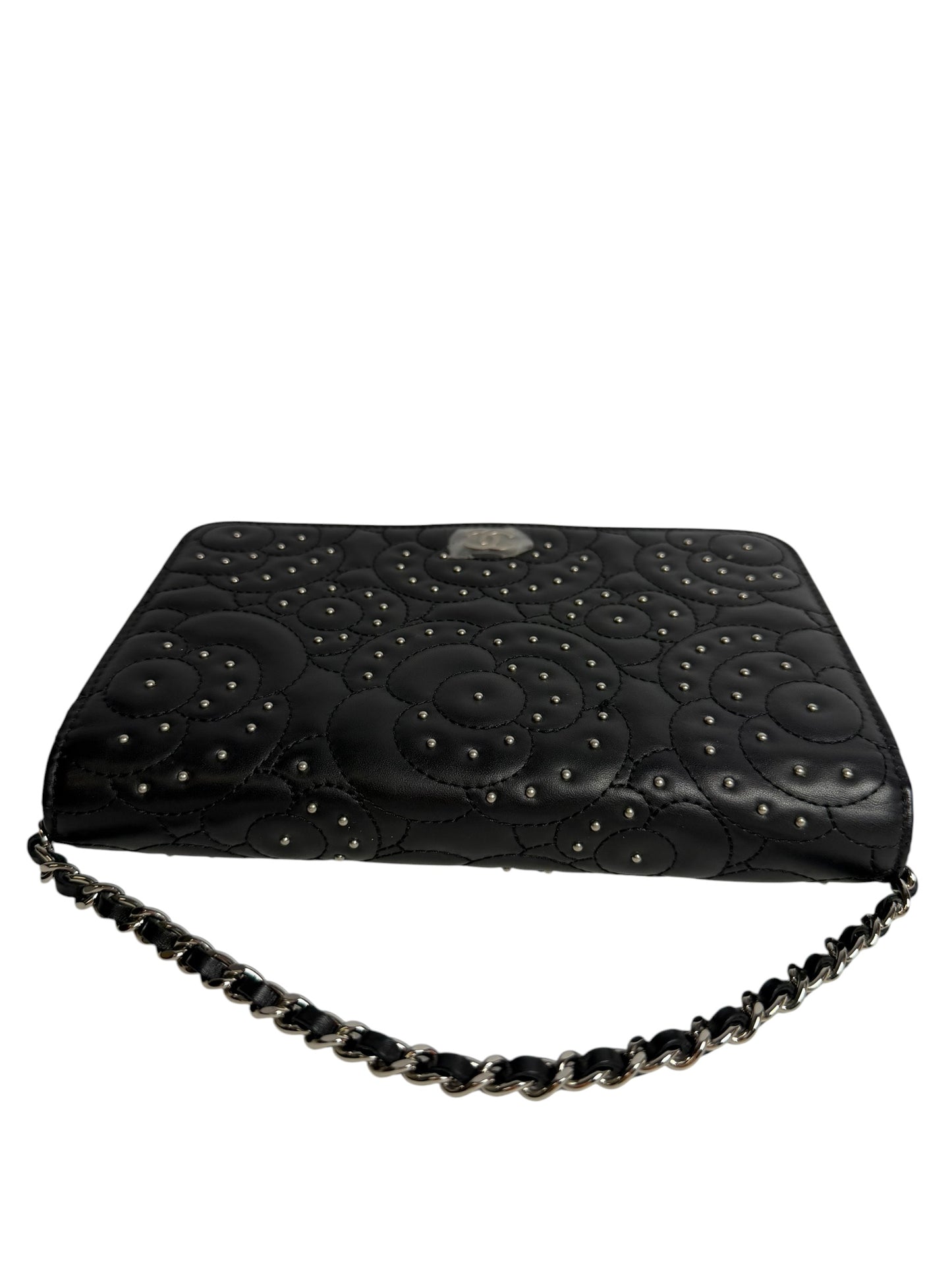 Chanel Black Studded Camellia Wallet On Chain T2289