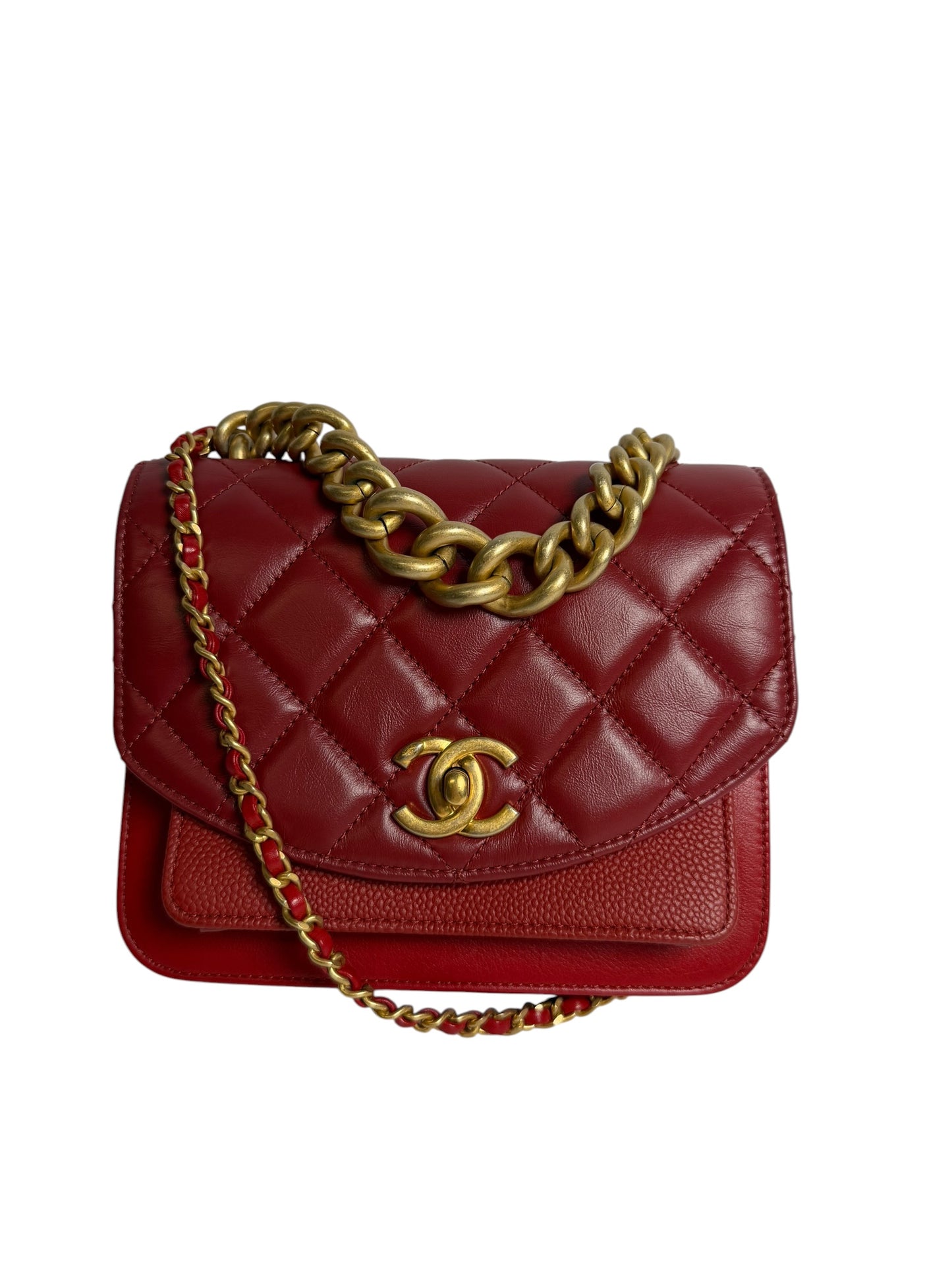 Chanel Red Flap Aged Calf Caviar GHW T7970
